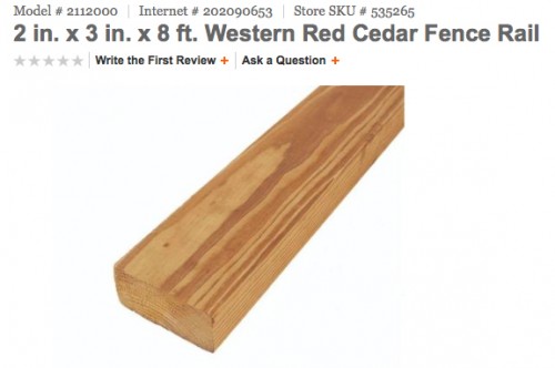 2x3 cedar from Home Depot