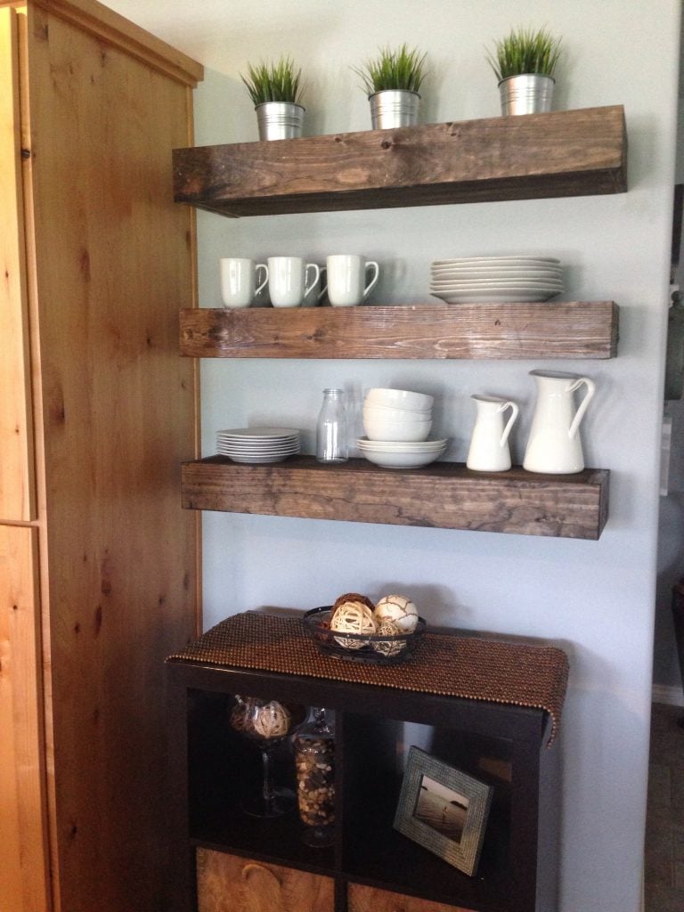 Floating shelves in dining room - Shanty 2 Chic