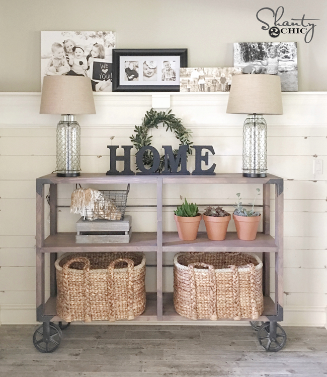 DIY Industrial Cart Console Table